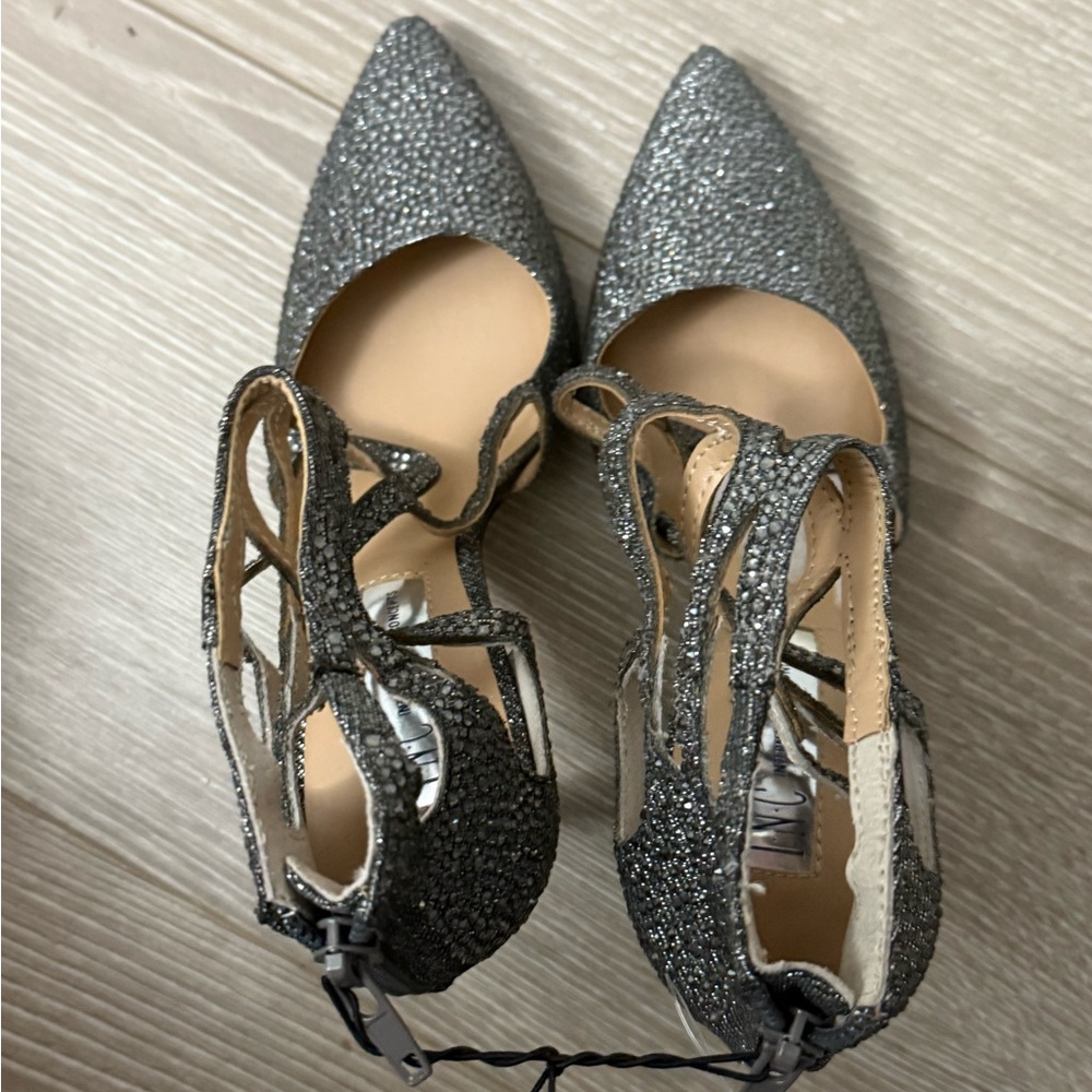 INC International Concepts Sparkling Strappy Heels - Black and Tan